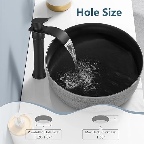 Miniatura 4 de Aolemi Grifo de lavabo de baño, grifo de lavabo de latón vintage negro mate, grifo de lavabo de un solo orificio, grifo giratorio alto de cascada, 1