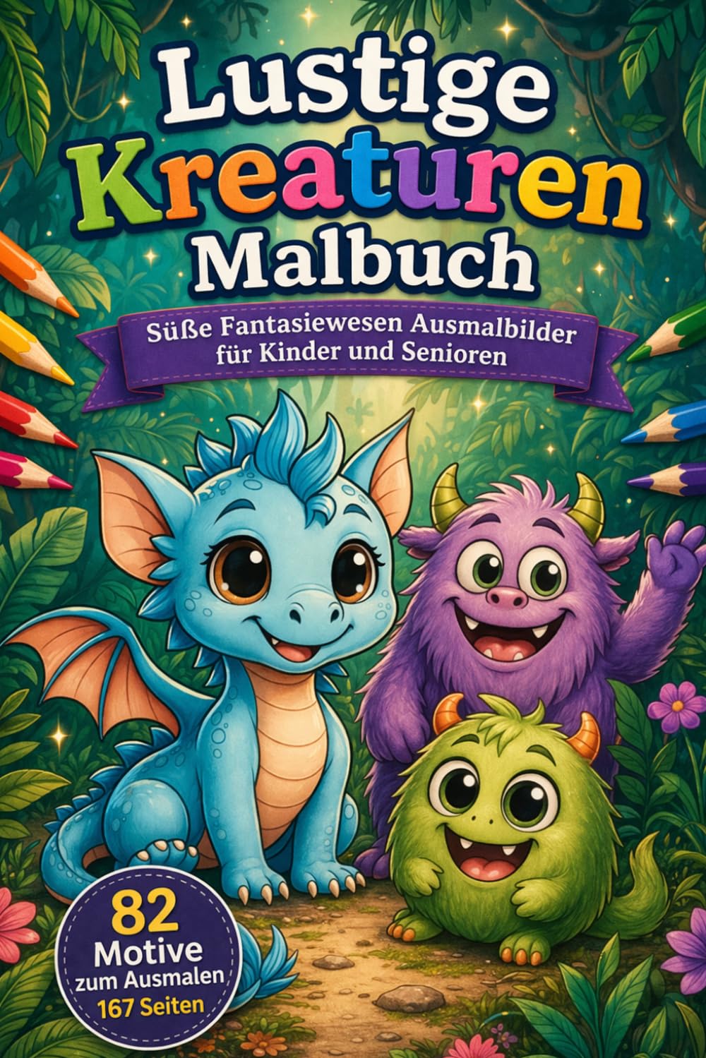 Lustige Kreaturen Malbuch – Süße Fantasiewesen Ausmalbilder für Kinder und Senioren | Entspannendes Coloring Book mit 82 Motiven: Großes Ausmalbuch ... – 167 Seiten, jede zweite Seite leer