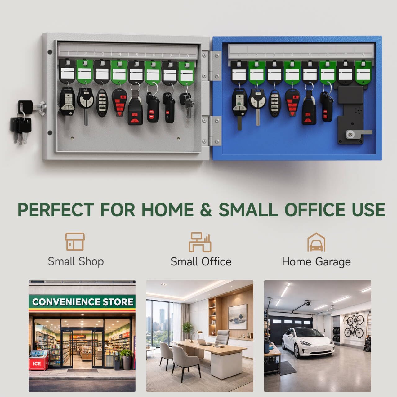 WeHere 16-Key Key Lock Box Wall Mount – Smart Key Cabinet with App, Keypad, Bluetooth & WiFi Unlock (Sold Separately), Key Organizer for Home, Access Log Tracking Key Management for Small Office
