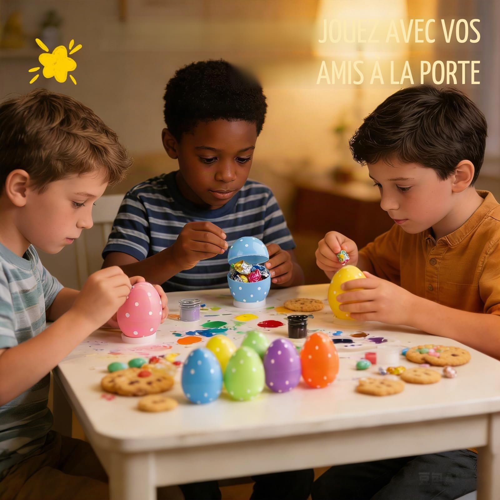 Œufs de Pâques à Remplir à Poser, SilverChry Œufs en Plastique à Peindre, DIY Divisibles avec 50 g de Papier Déchiqueté, pour Surprises et Petits Cadeaux(24, A, 7,5 x 5 cm)
