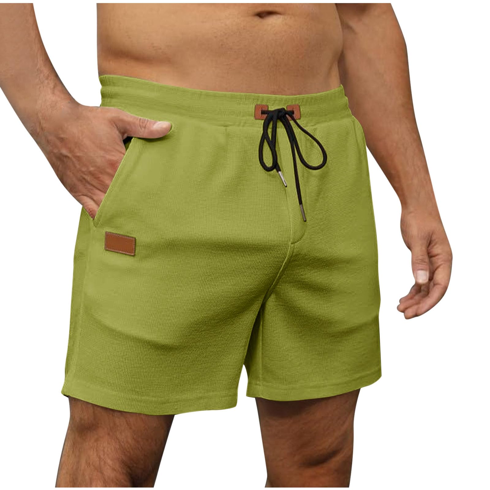 Mens Waffle Athletic Sports Shorts Elastic Waist Lightweight Lounge Short Pants Solid Color Plus Size Pant