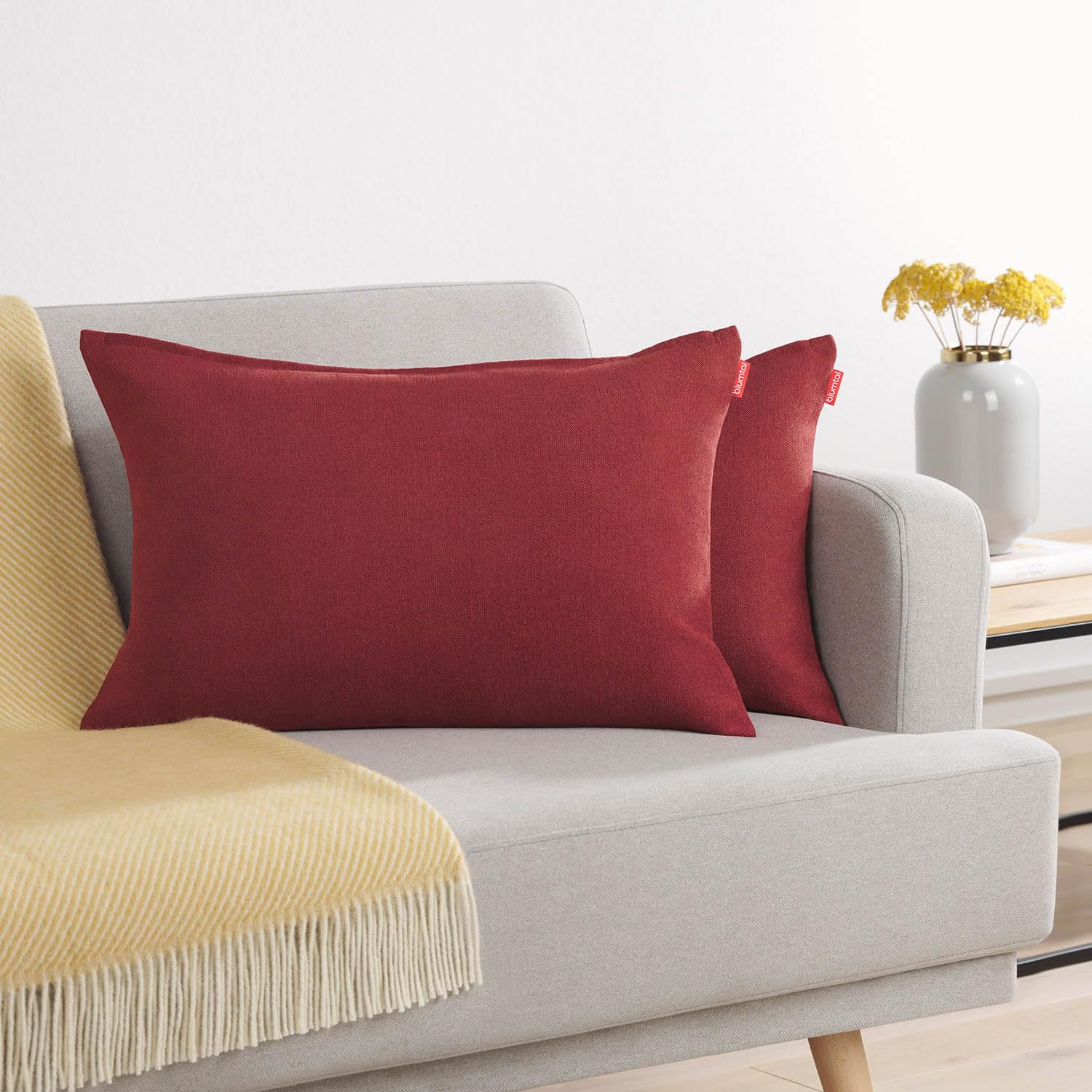 Blumtal Federe Cuscini Divano in Ciniglia, Copricuscini Divano, Federe Cuscino Divano, 2 Pezzi, 40 x 60cm, Rosso Aurora