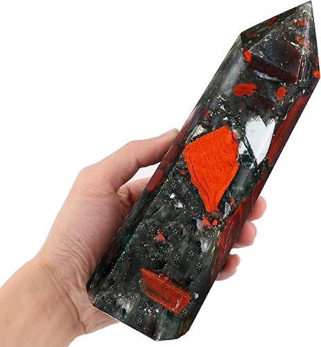 FZBHRO Torres de cristal grandes África, piedra de sangre de 6 puntas de cuarzo facetado, obelisco, varita de cristal curativo rojo, 1.3-1.7 libras FZBHRO Torres de cristal grandes África, piedra de sangre de 6 puntas de cuarzo facetado, obelisco, varita de cristal curativo rojo, 1.3-1.7 libras