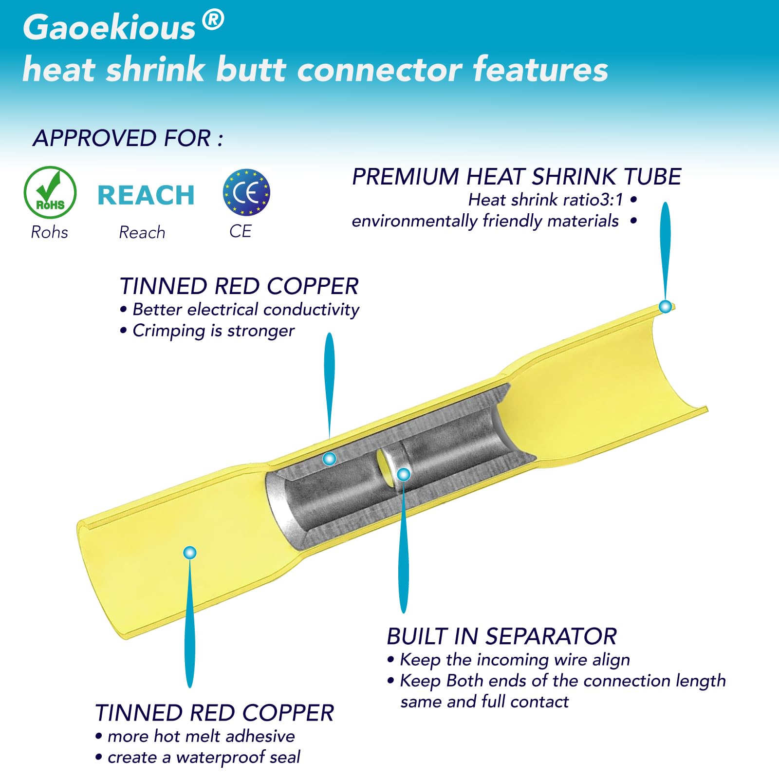 Gaoekoius Heat Shrink Butt Connectors Set-10pcs 8 AWG Insulated Waterproof Crimp Terminal Splice for Cable,Boat,Home Electrical etc.