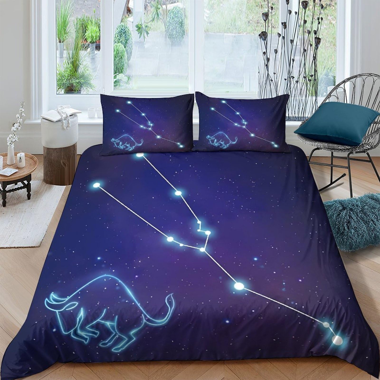 Ctjqhvkz Style-5 3D Printed Taurus Constellation Fitted Sheet Microfiber Navy Blue Star Bed Cover For Bedroom Dorm Mattress Decor Single（135X200cm）