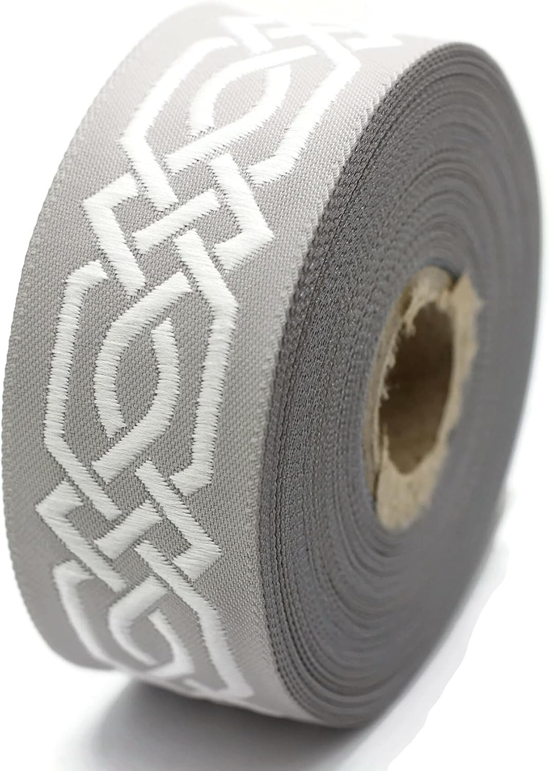 Celtic Claddagh 10.9 Yards White-Gray Embroidered Woven Ribbon - 1.37 Inches Wide
