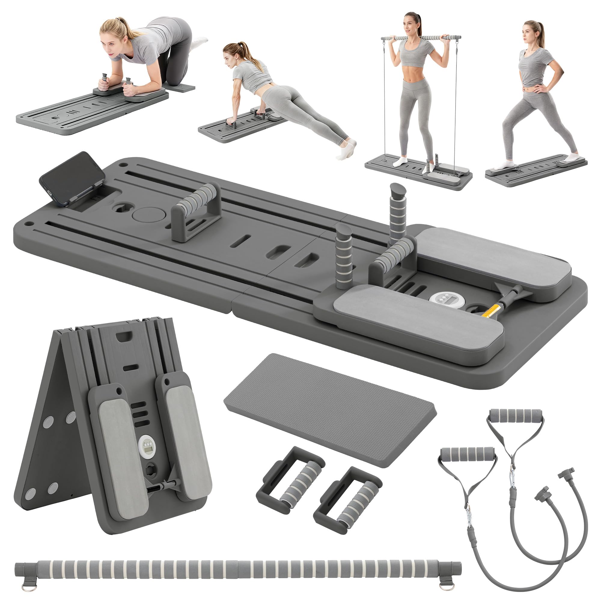 COSIEST Pilates Board for Home Use, Foldable Pilates Reformer Set with Resistance Bands, All-in-One Professional Workout Fitness Equipment for Core,