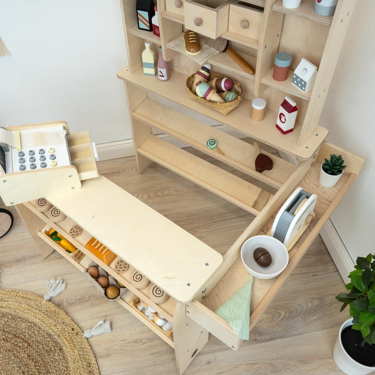 Meppi Kaufladen Caramel aus Holz Natur - Kaufmannsladen für Kinder - Marktstand