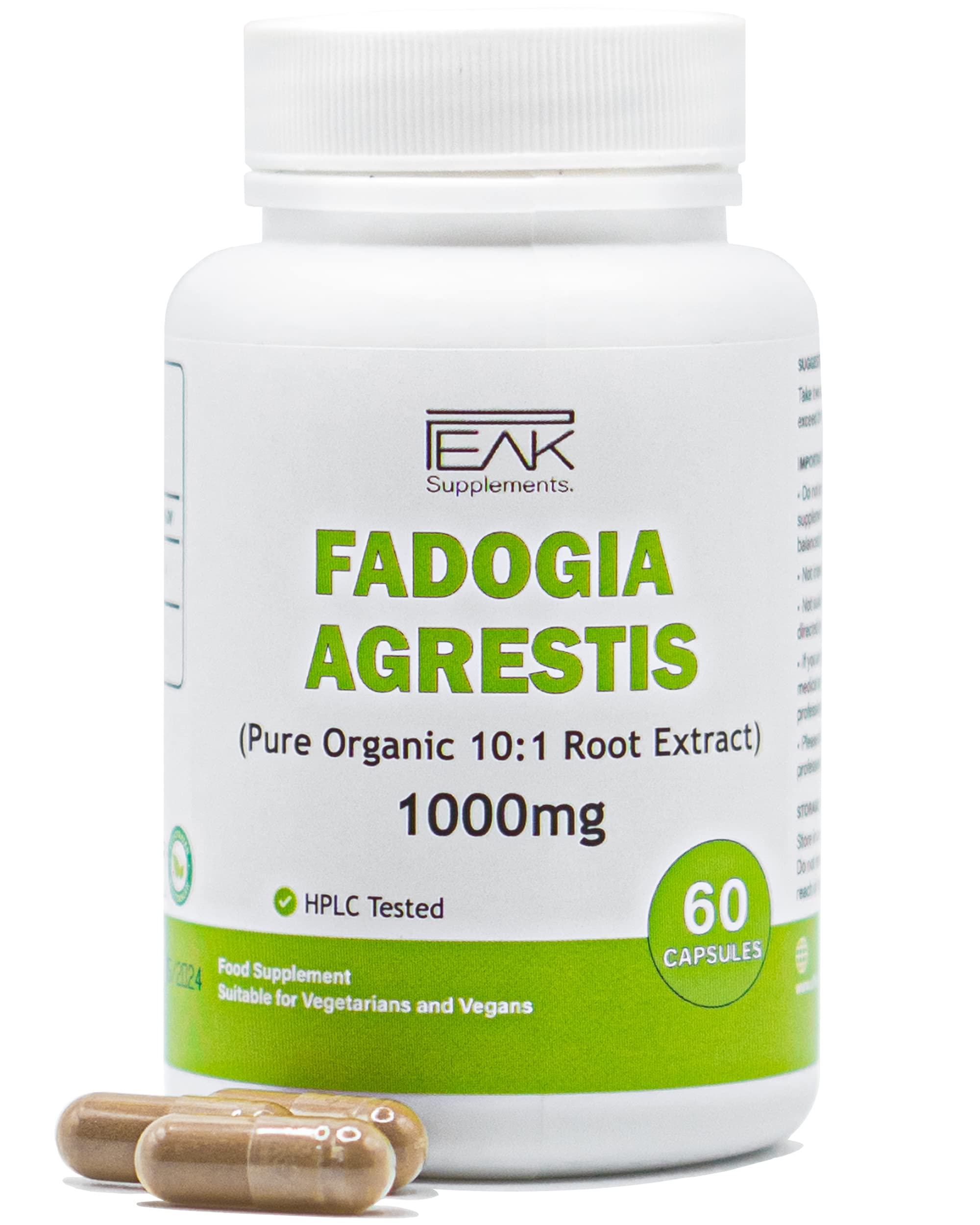 Peak Supplements. Fadogia Agrestis by Peak Supplements | High Dosage 1000mg Servings (1 Months Supply) | Potent Testosterone Support & Aphrodisiac - Natural Anabolic Supplement - 100% Organic