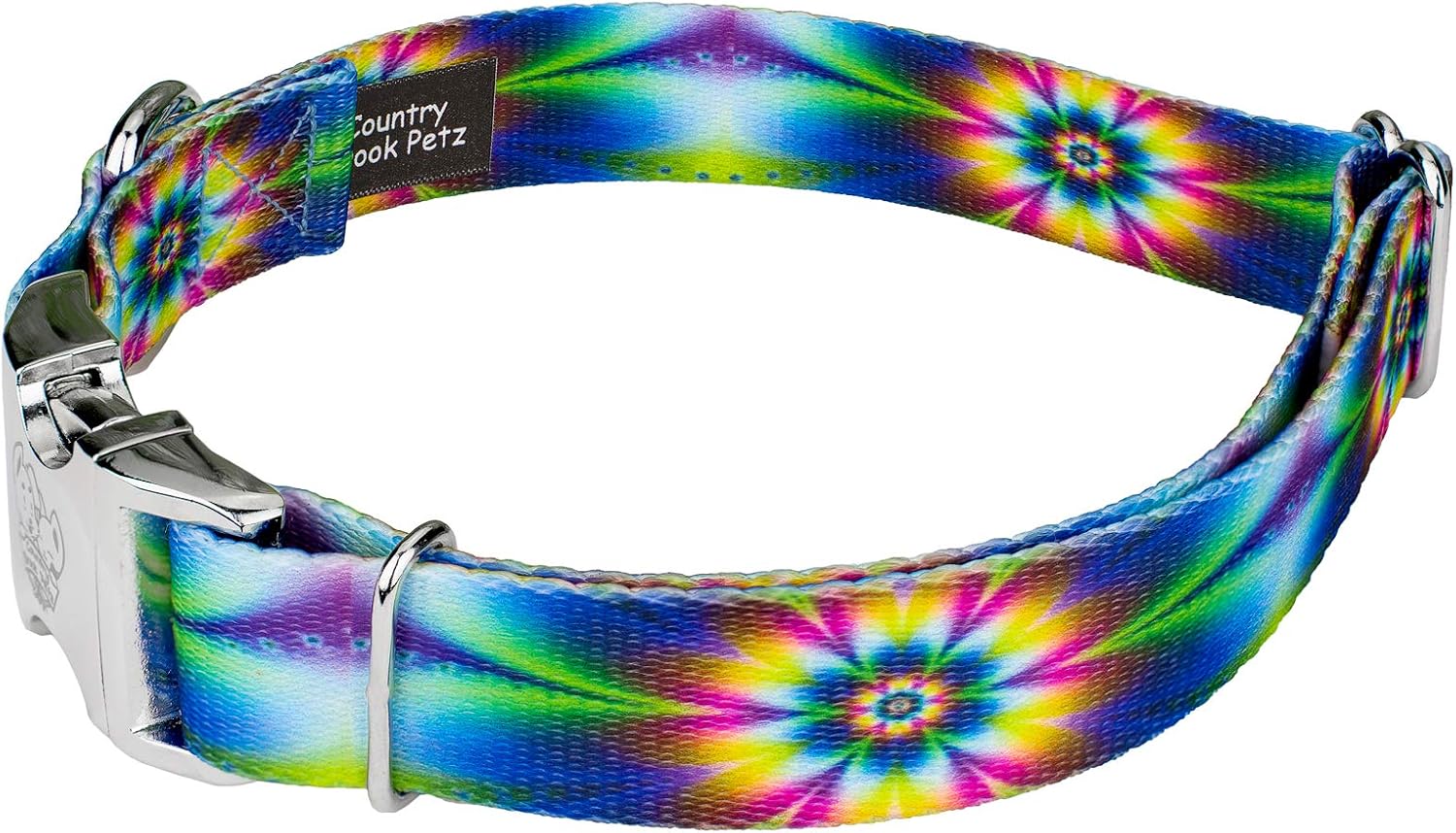 Country Brook Petz - Tie Dye Flowers Premium Dog Collar - Groovy Collection Featuring Far Out Designs (1 Inch, Medium)