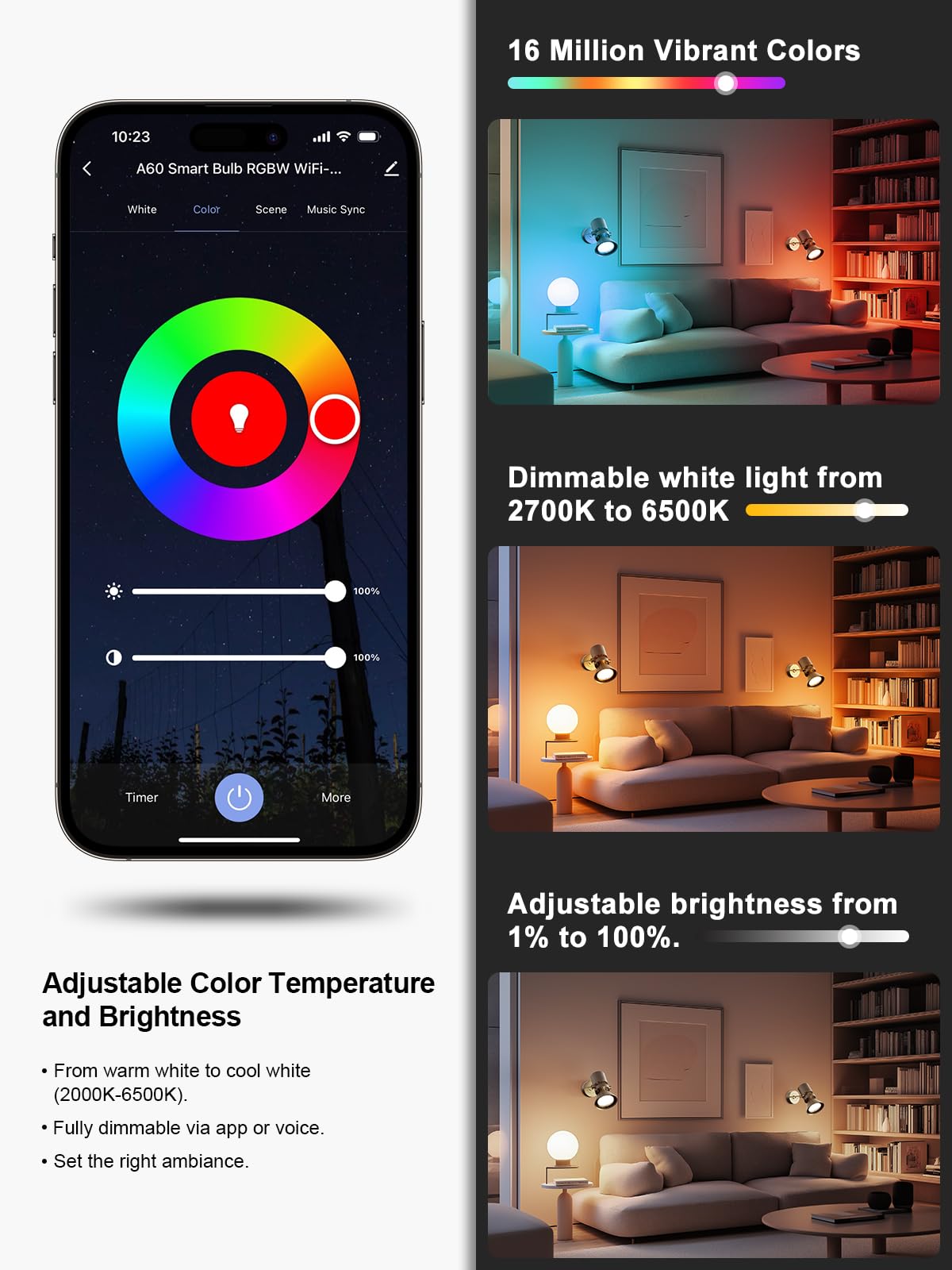 Fitop Lampadine Alexa Inteligente LED GU10, Dimmerabile Lampadina Smart 4.7W=50W, RGB & 2200K-6500K Bianco Freddo Caldo, Compatibile con Alexa/Google Home/Siri, Controllo APP, 5 pezzi
