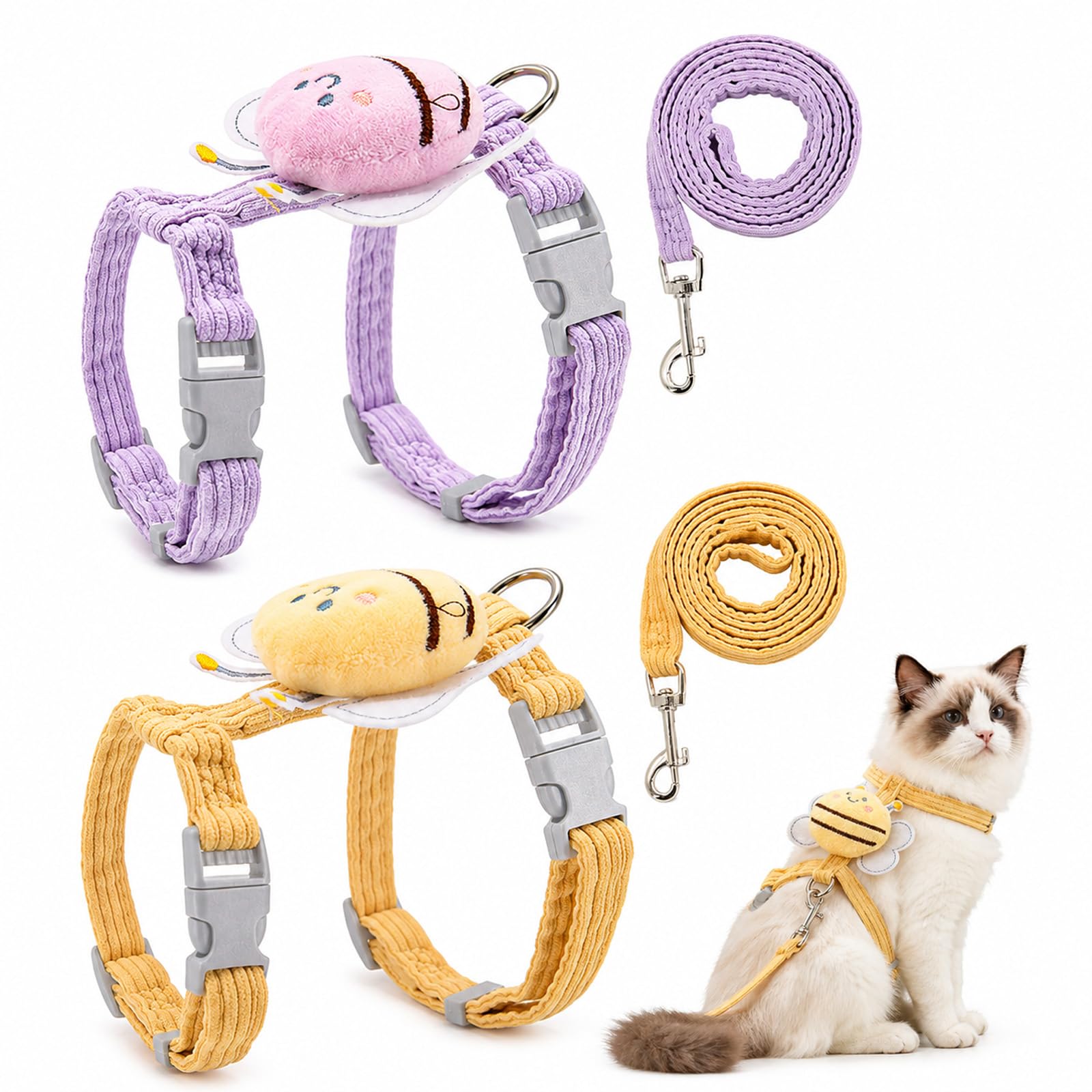 2 Pack Cat Harness and Leash, Adjustable Safety Harness for Cats and Small Dogs, Suitable for Outdoor Walks and Training, S