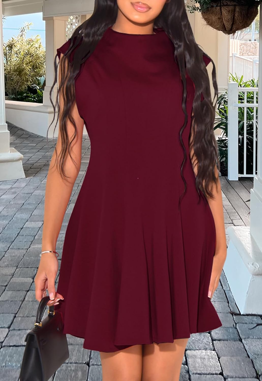 Women's Casual Sleeveless Round Neck Mini Dresses Summer Ruched A-Line Dresses - Image 5