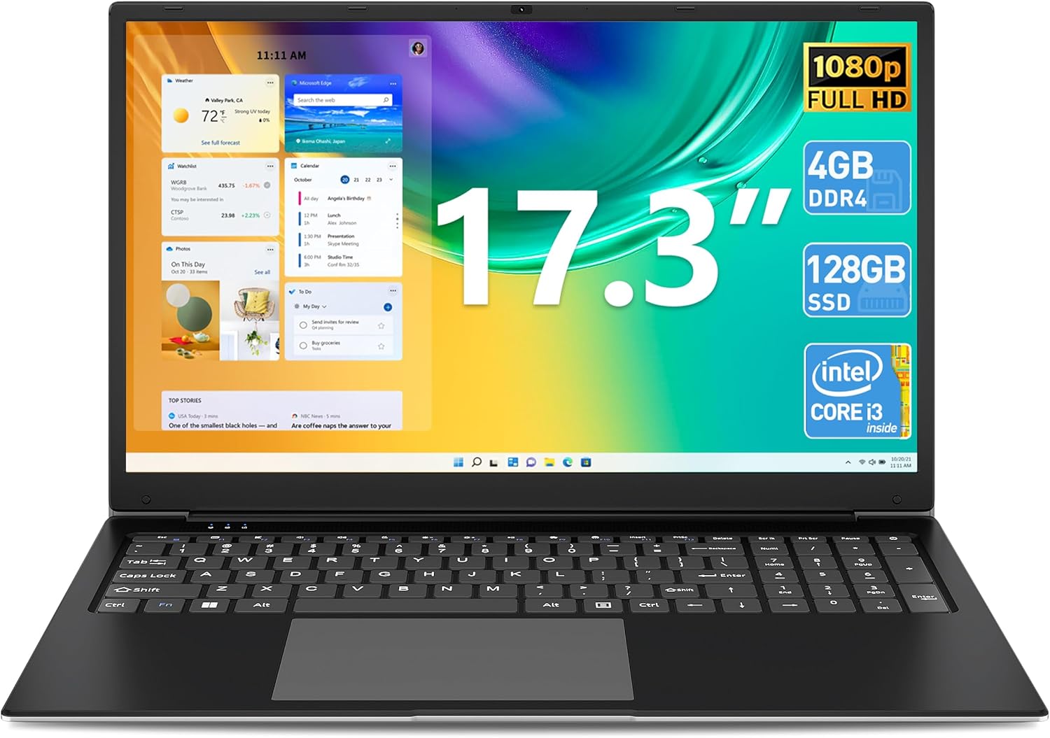 Naclud Laptop 17.3 Inch 4GB RAM 128GB SSD, i3-5005U Celeron Dual-Core Processor Up to 2.4GHz, 1080P FHD Notebook Laptop with Dual Band WiFi, 2xUSB 3.2, Keyboard Film in Eight Languages