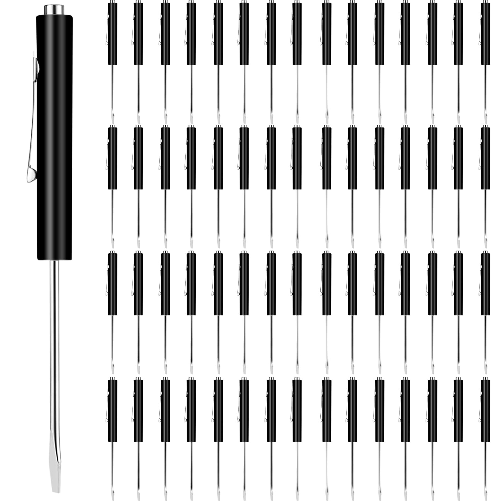 60 Pieces Pocket Screwdriver Mini Tops and Pocket Clips Magnetic Slotted Small Screw Driver with a Single Blade Head for Mechanical, Electrician (Black)