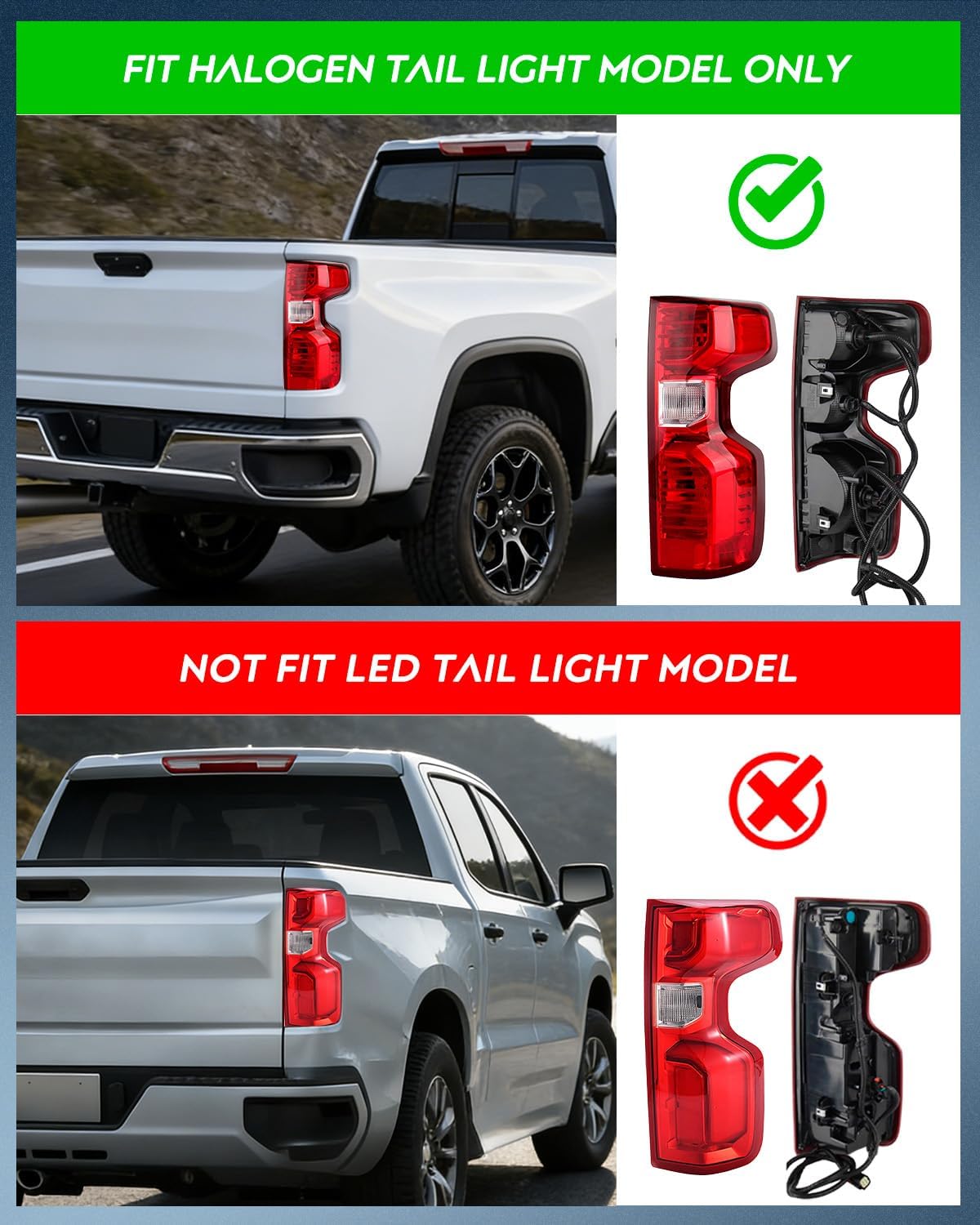 Nilight Taillight Assembly Compatible with 2019 2020 2021 2022 2023 2024 Chevy Silverado 1500 2020-2024 2500HD 3500HD Halogen Type Rear Tail Light Lamp Replacement OE Style Driver and Passenger Side
