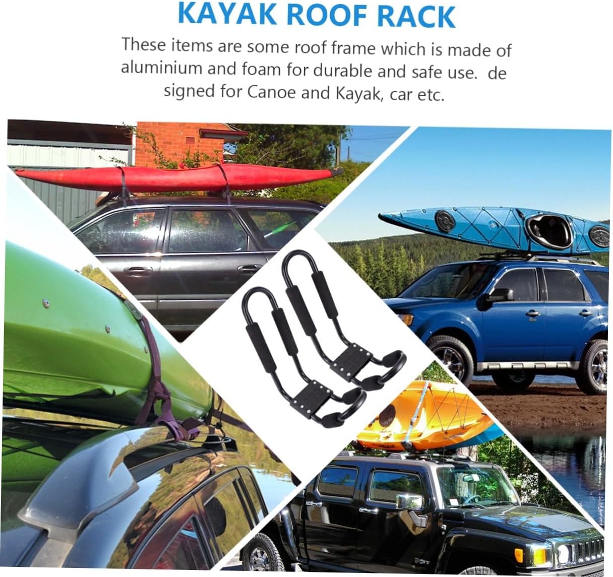 Angoily Detachable Kayak Roof Rack 2pcs for SUV Car Luggage Carrier Canoe and Ski Board Rooftop Storage Frame Black