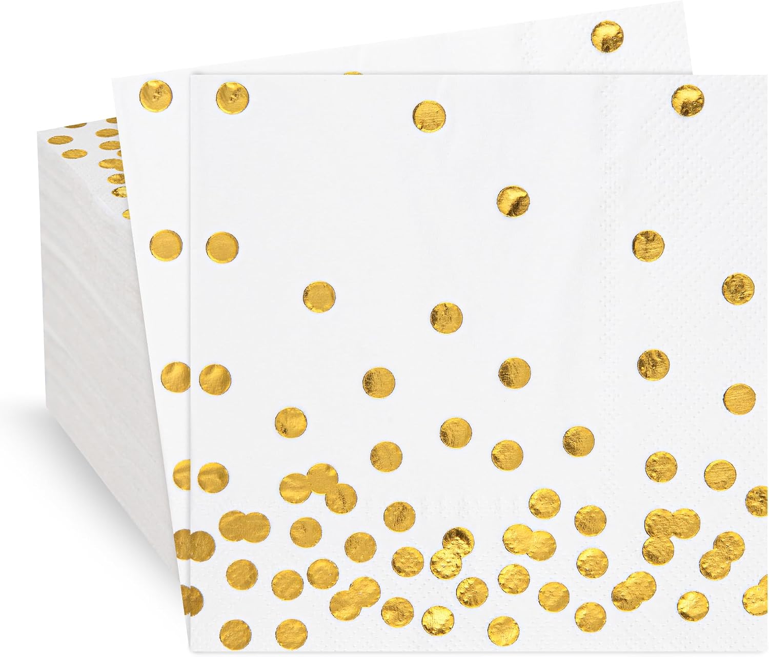 80 Pack of White Paper Cocktail Napkins with Gold Foil Polka Dot Confetti，Polka Dot Party Supplies(5 x 5 in，3-ply) (gold)