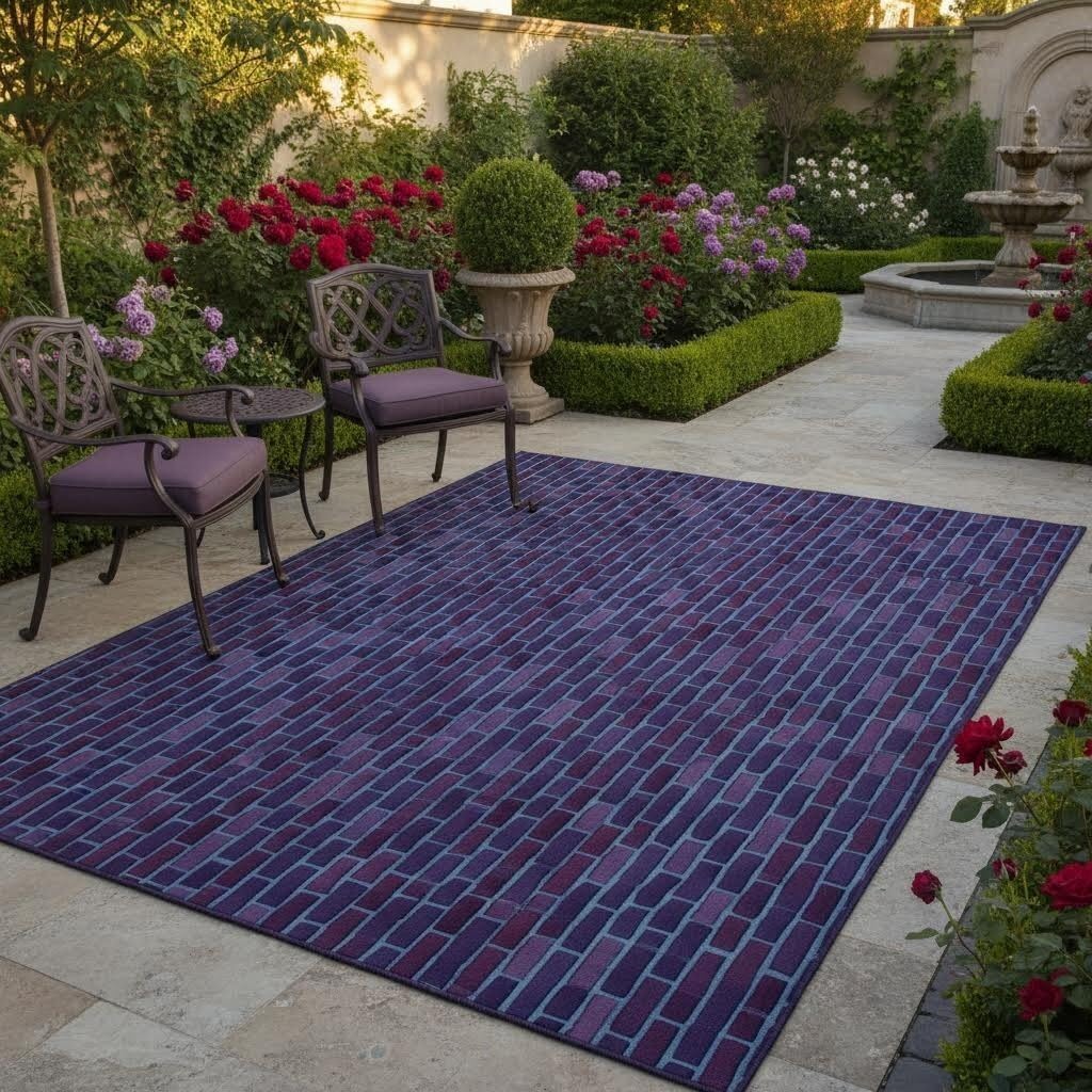 Dark Purple Funky Stone Textured Waterproof Thin Outdoor Area Rug for Patio Deck Porch Balcony Entrance Backyard Garden Camping Low Pile Carpet Non Slip Durable Washable Outside Art Carpets 3x5