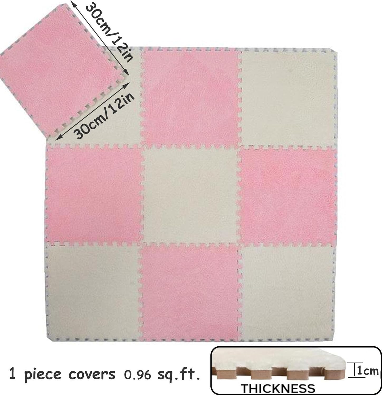 10pcs Interlocking Carpet Tiles, 12"X12" Plush Carpet Puzzle Mats for Floor, Soft Fluffy Foam Floor Mat, Protective Floor Tiles for Room Home Parlor(Pink+Rose Red)