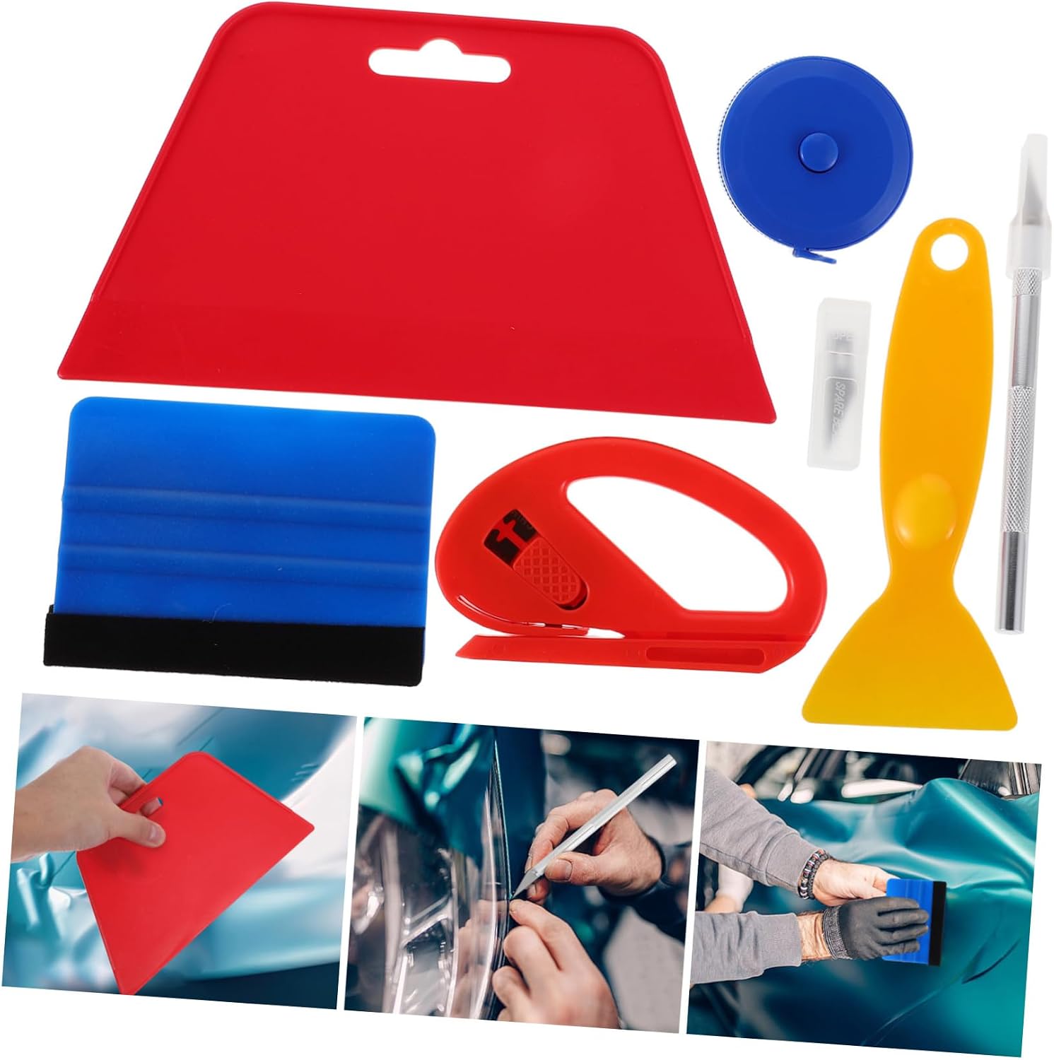 Zerodeko 11-Piece Car Window Tinting Tool Kit Red Squeegee Plastic Scraper and Measuring Tape for Automotive Window Film Installation