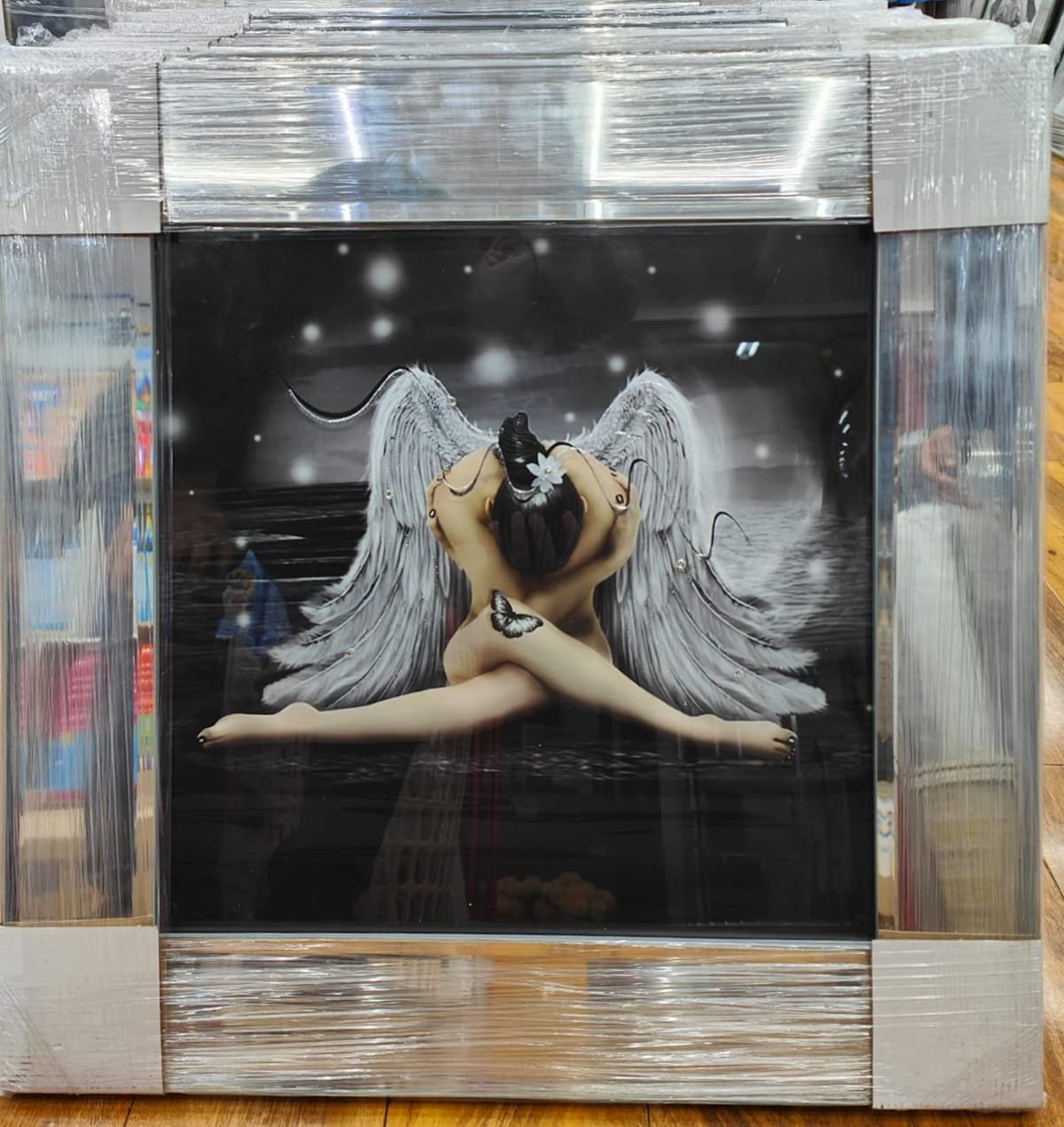 Biznest MODERN LIQUID GLITTER WALL ART WITH MIRRORED EDGES Extra Large Size 55X55Cm (Biz1069)