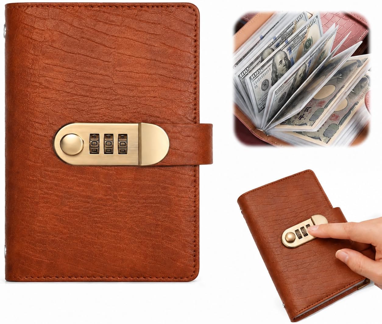 100 Envelope Savings Challenge Book, Savings Challenge Book with Lock，Brown