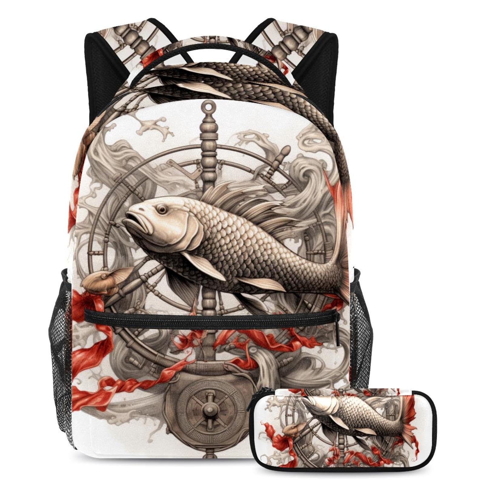 Sac à dos poisson et fleurs multicolore ensemble scolaire moderne - 7
