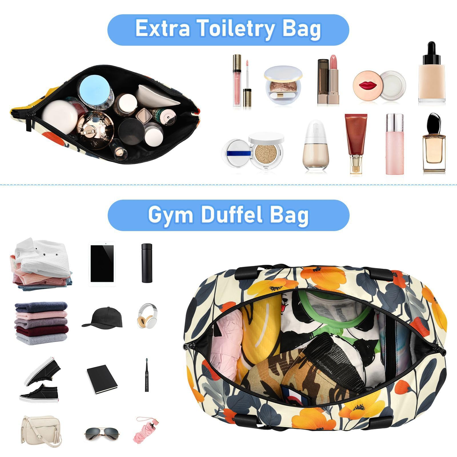 Moderne skandinavische Reisetasche mit Nassfach, verstellbarer Riemen, für Fitnessstudio, Sport, für Flugzeug, Reisen, faltbar, für Männer und Frauen