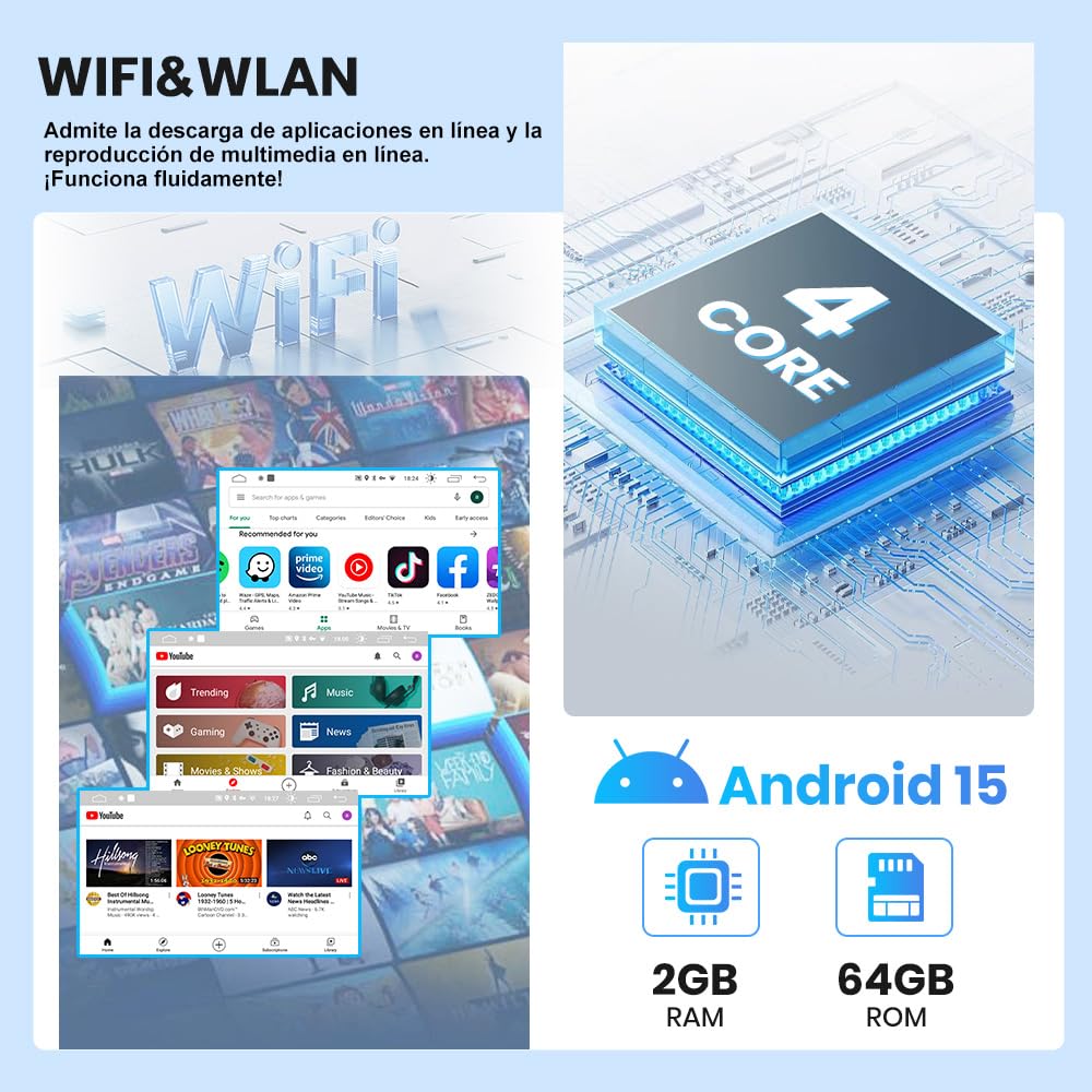 Junsun Radio Coche 1 DIN Android 15 con Pantalla Táctil IPS de 10,1", CarPlay y Android Auto Inalámbrico, Autoradio Giratoria y Desmontable con WiFi, Bluetooth, Mirror Link y FM
