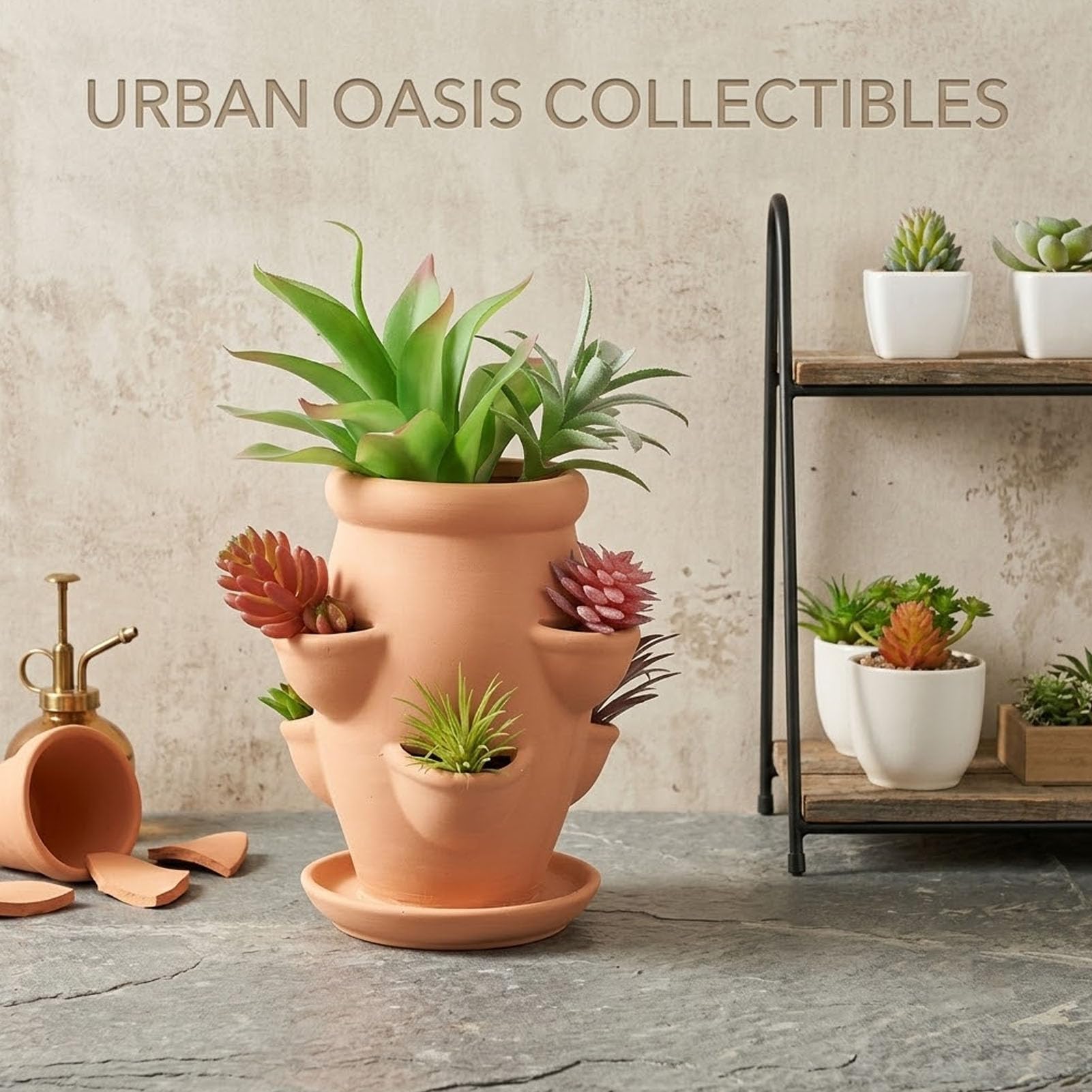 Generisch Vaso per fragole, in terracotta, con tasche laterali, in terracotta, leggero, con 6 tasche, per orchidee e piante grasse