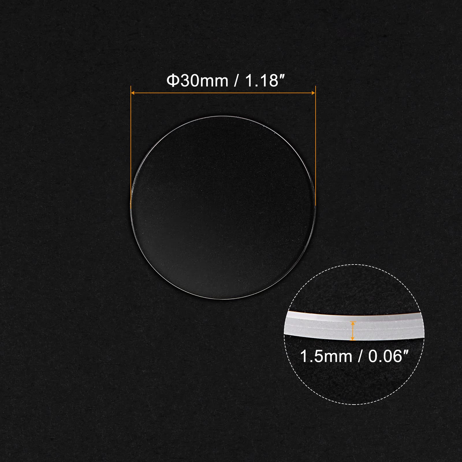 uxcell Watch Glass Sapphire Crystal Lens Round Flat 30mm Dia. 1.5mm Thickness Replacement Parts, Clear