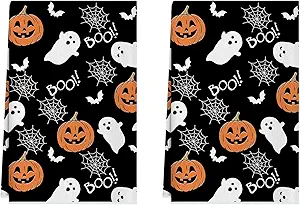 XCHI Halloween Spooky Ghost Black Kitchen Towels Dish Towels 18x26 Inch Home Kitchen Decorations Hand Towels Set of 2 Drying Dishcloth