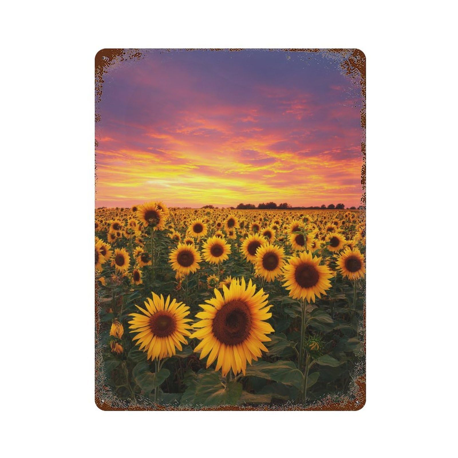 Vintage Rust Metal Sign with Sunflower Field Sunset-3 Design 15.7"x11.8", for Shed, Workshop And Garage Wall Decor, Retro Wall Decor