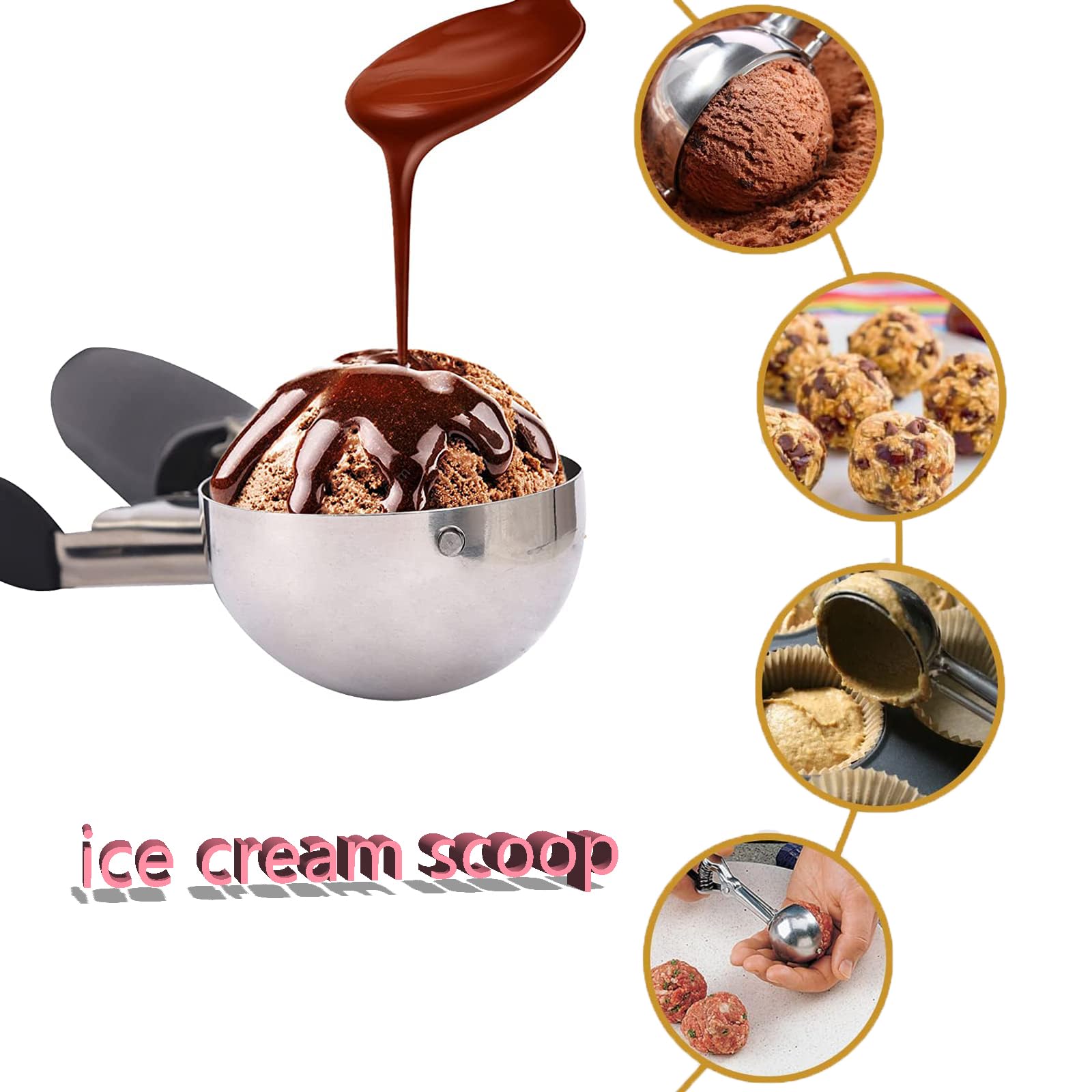 BNFGD Ice Cream Scoop Large Sized (6cm) Stainless Steel Cookie Scoop for Ice Cream with Easy Trigger Release Good Grips for Mashed Potato Meatballs - Image 4