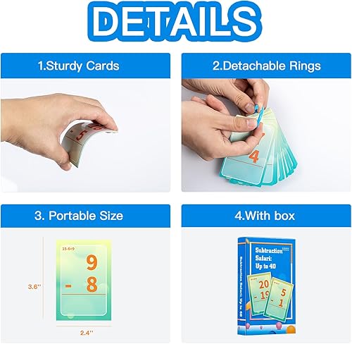 Miniatura 6 de Tarjetas flash de resta, tarjetas de datos matemáticos 1-20, juegos de manipulación matemática para jardín de infantes, 1, 2, 3, 4, 5, 6 grado para