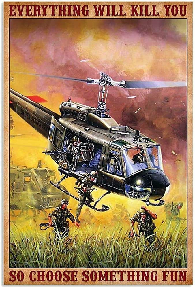 peiyeety Metal Tin Sign Helicopter Themed Wall Decor Print Distressed Rustic Plaque For Home Living Room Bedroom Office Patio Garage Bar She Shed, 6×8 Inch