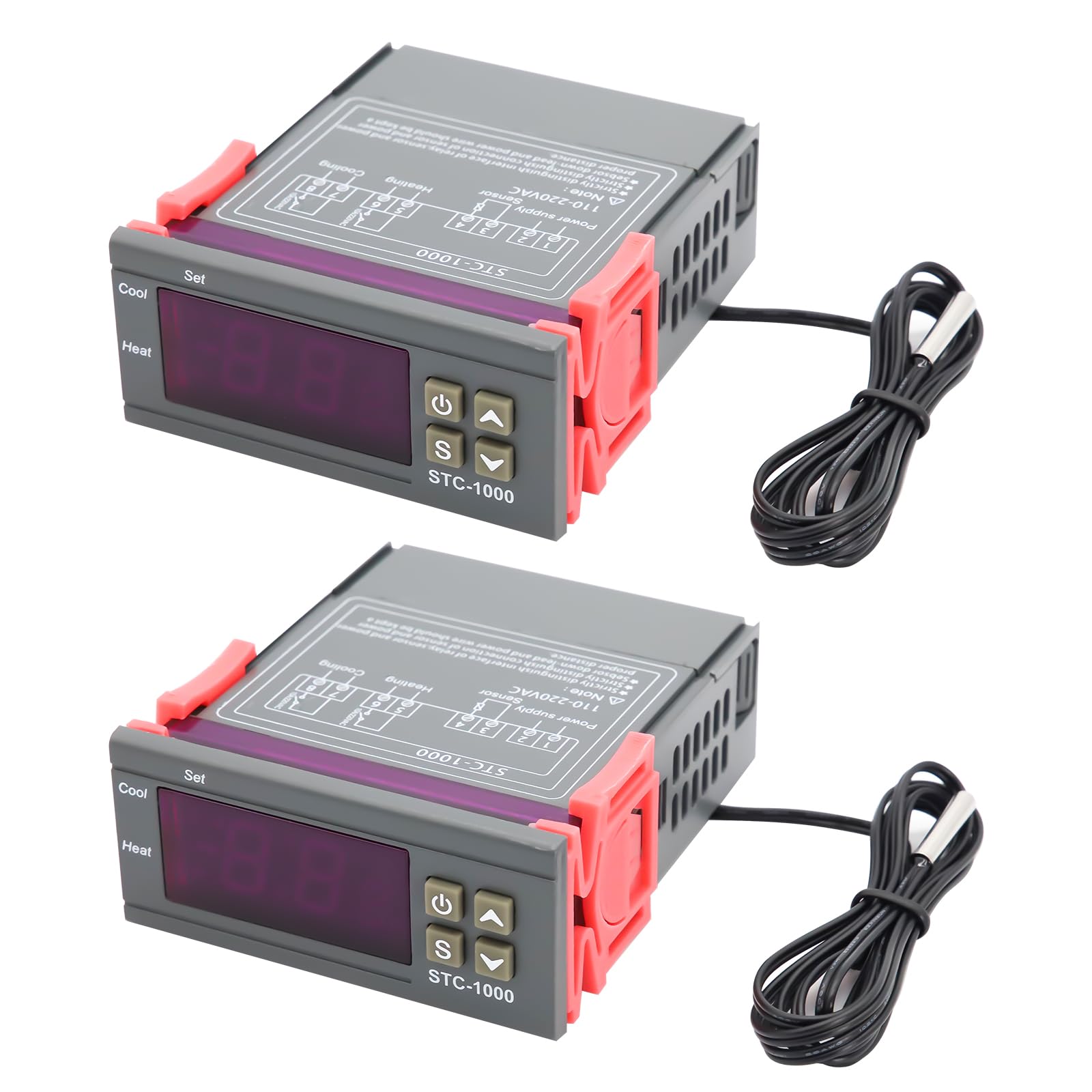 AYWHP 2 PCS 110V-220V Termostato Fahrenheit/Celsius Controlador de Temperatura Digital Modo de calefacción/refrigeración Pantalla Digital electrónica (con sonda)