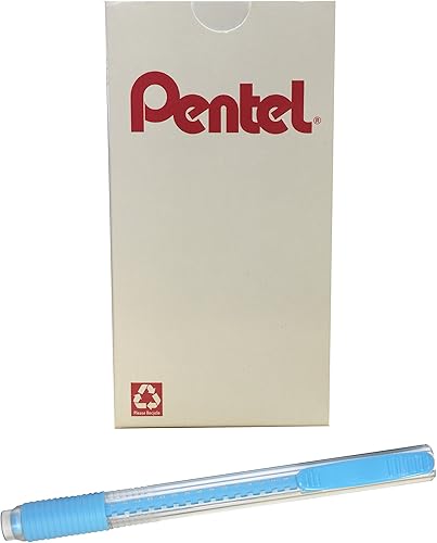 Pentel Clic Colors - Borrador retráctil con empuñadura, barril azul cielo, caja de 12 unidades (ZE23S)