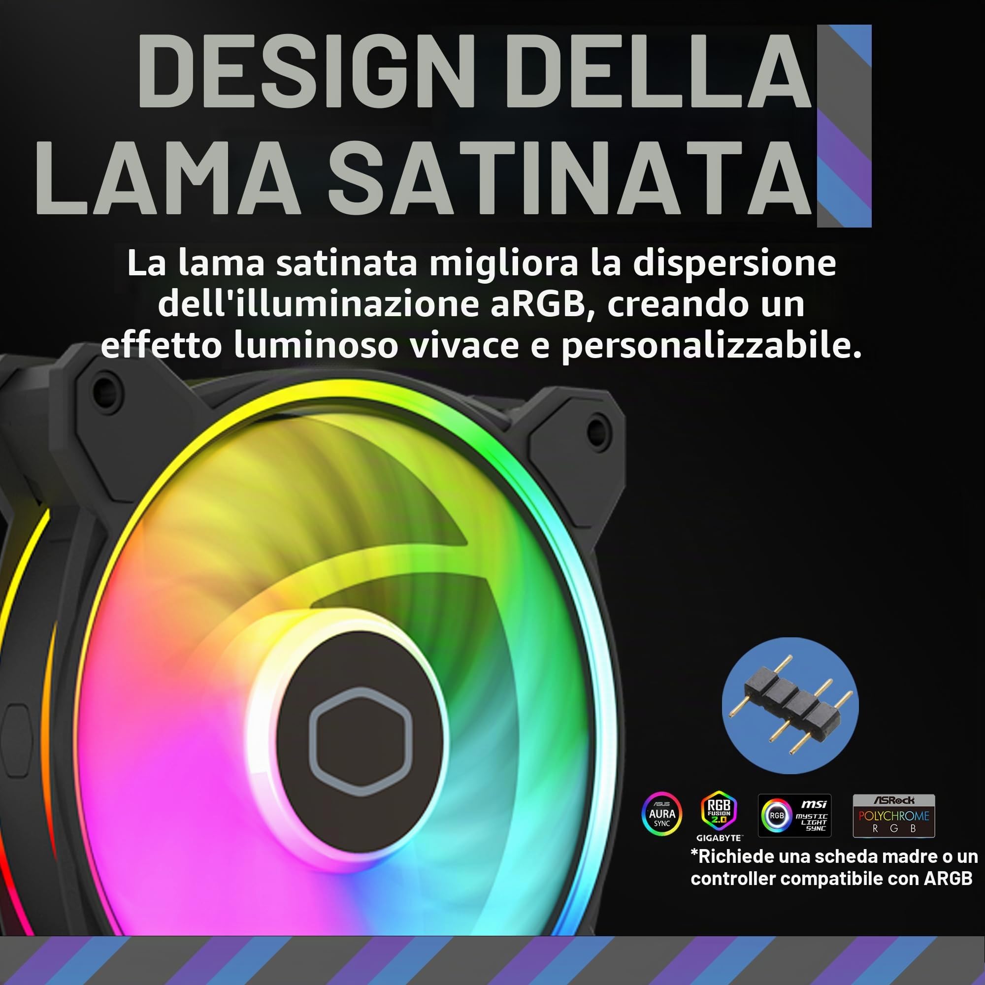Cooler Master MasterFan MF120 Halo², doppio anello ARGB Gen 2 anelli LED, PWM dinamico 120 mm 2050 rpm, pale della ventola ingrandite, telaio ibrido per case PC, liquidi e raffreddamento ad aria