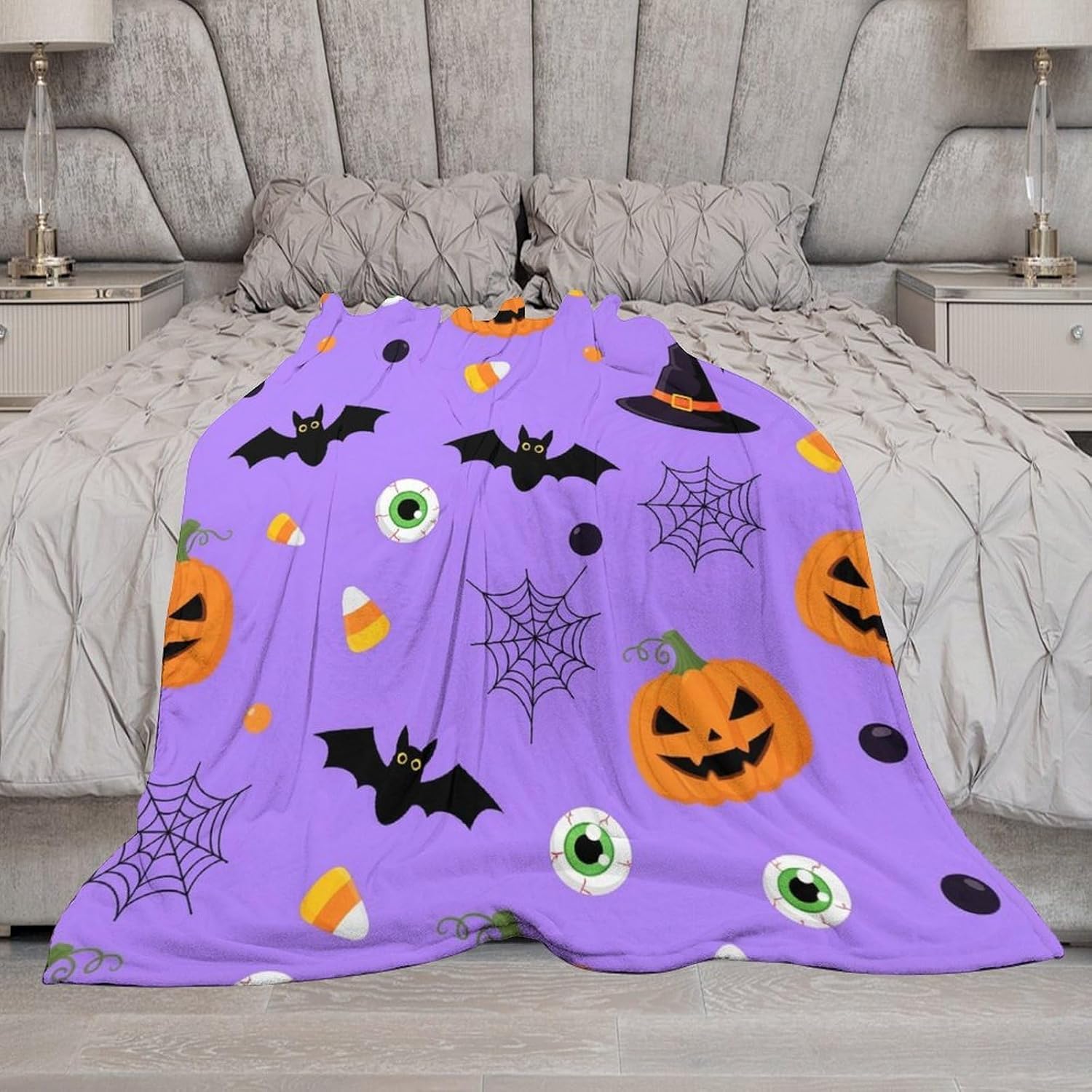 Throw Blanket Halloween Spiders Bat Blankets Soft Warm Cozy Flannel Blankets for Couch Sofa Bed Livingroom Travel Home Decor 50"x60"