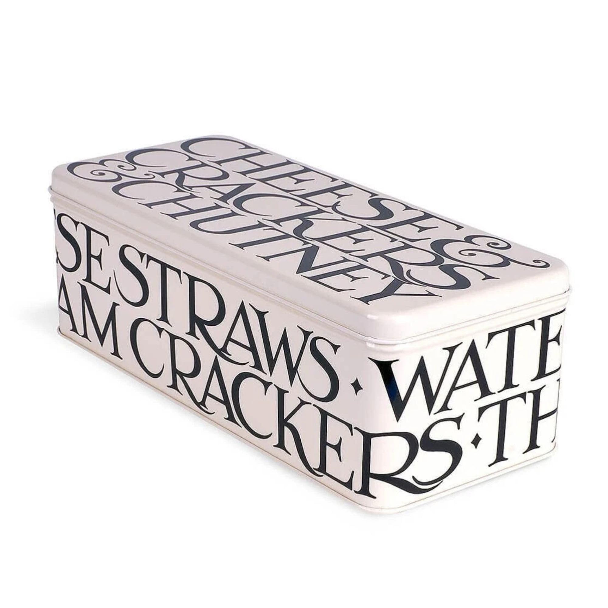 Elite Gift Boxes Emma Bridgewater 'Black Toast' Long Rectangular Steel Tin - Biscuit, Cracker & Cheese Straw Storage Container - Black & Cream - 24 cm x 10cm