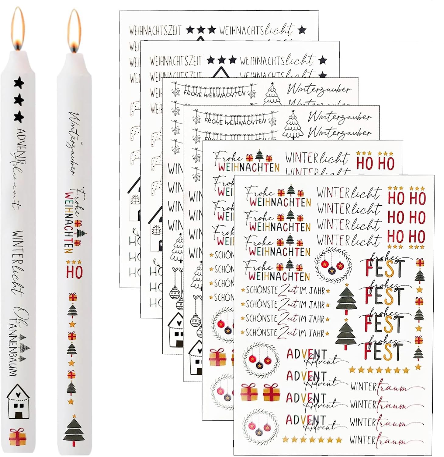 Kerzen-Tattoo Sticker Weihnachten – 4 Bögen + 50 Sticker, Wasserabziehbare Folie Für Kerzen & Keramik