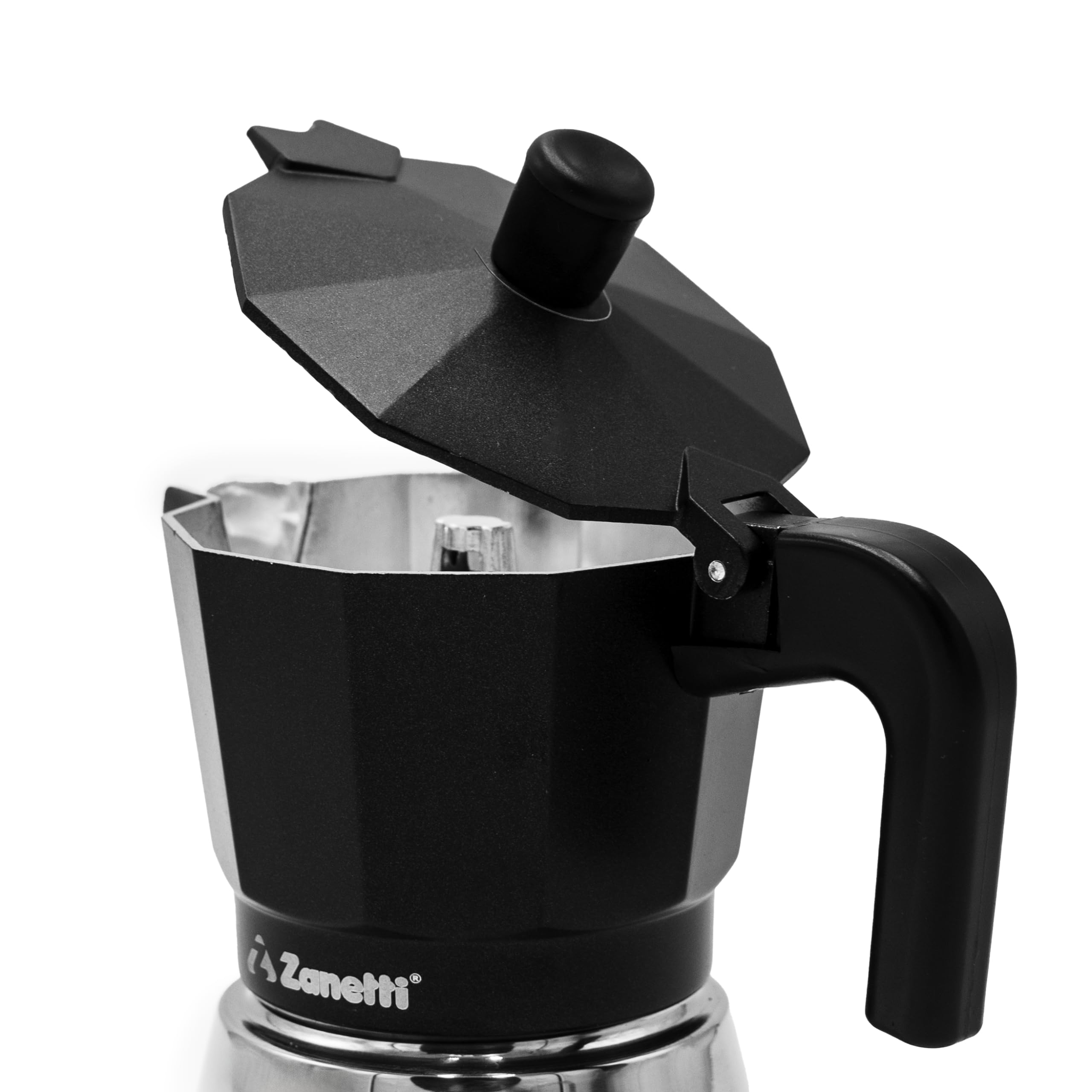 zanetti, Star - Cafetera espresso de inducción, 6 tazas, espresso con hervidor de acero inoxidable y asas ergonómicas, apto para placas de inducción para 6 tazas, color: negro