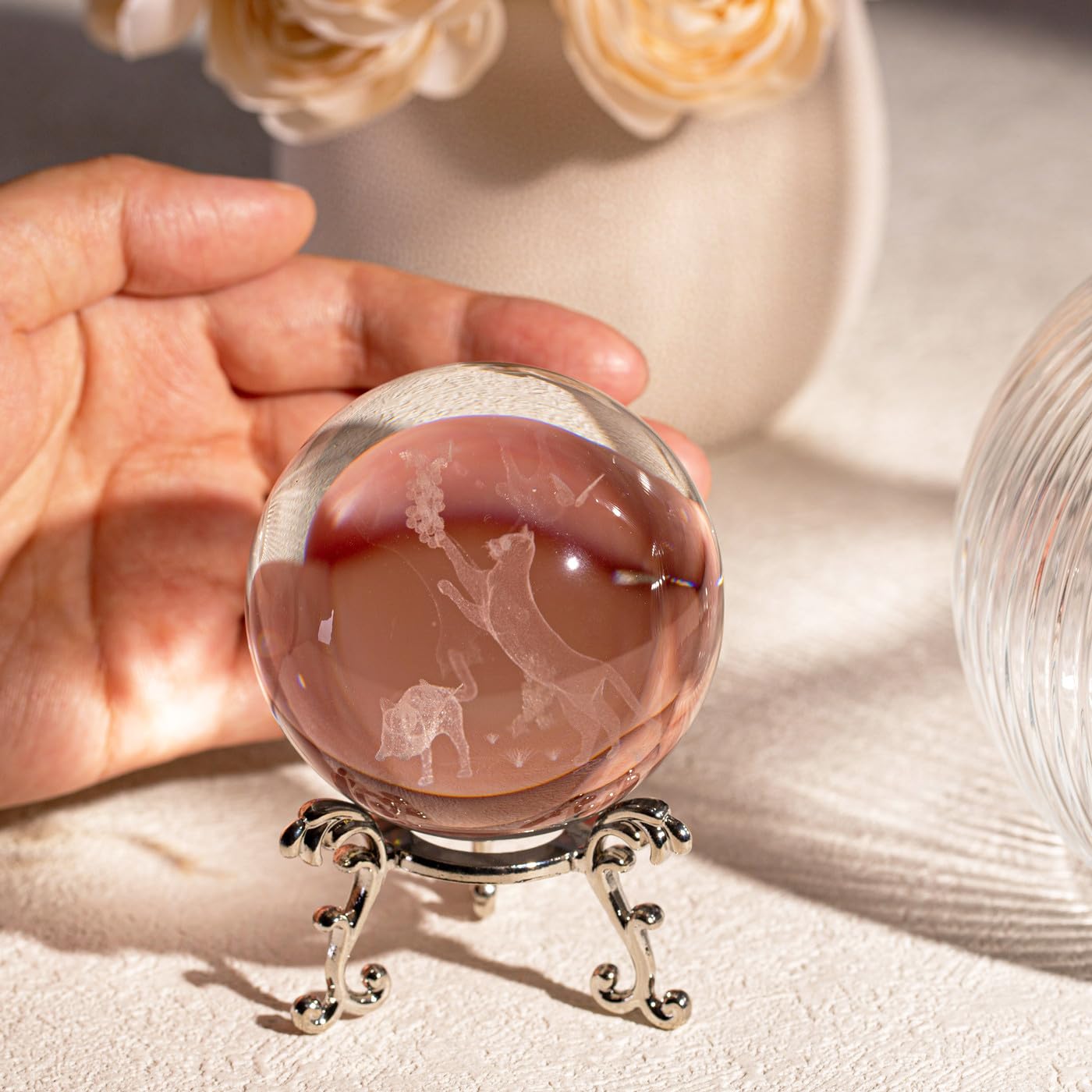 Sahoottie 60mm 3D Cats Crystal Ball Paperweight Cat Gifts for Women Cat Ornaments for Cat Lovers Witchy Gifts for Women - Image 4