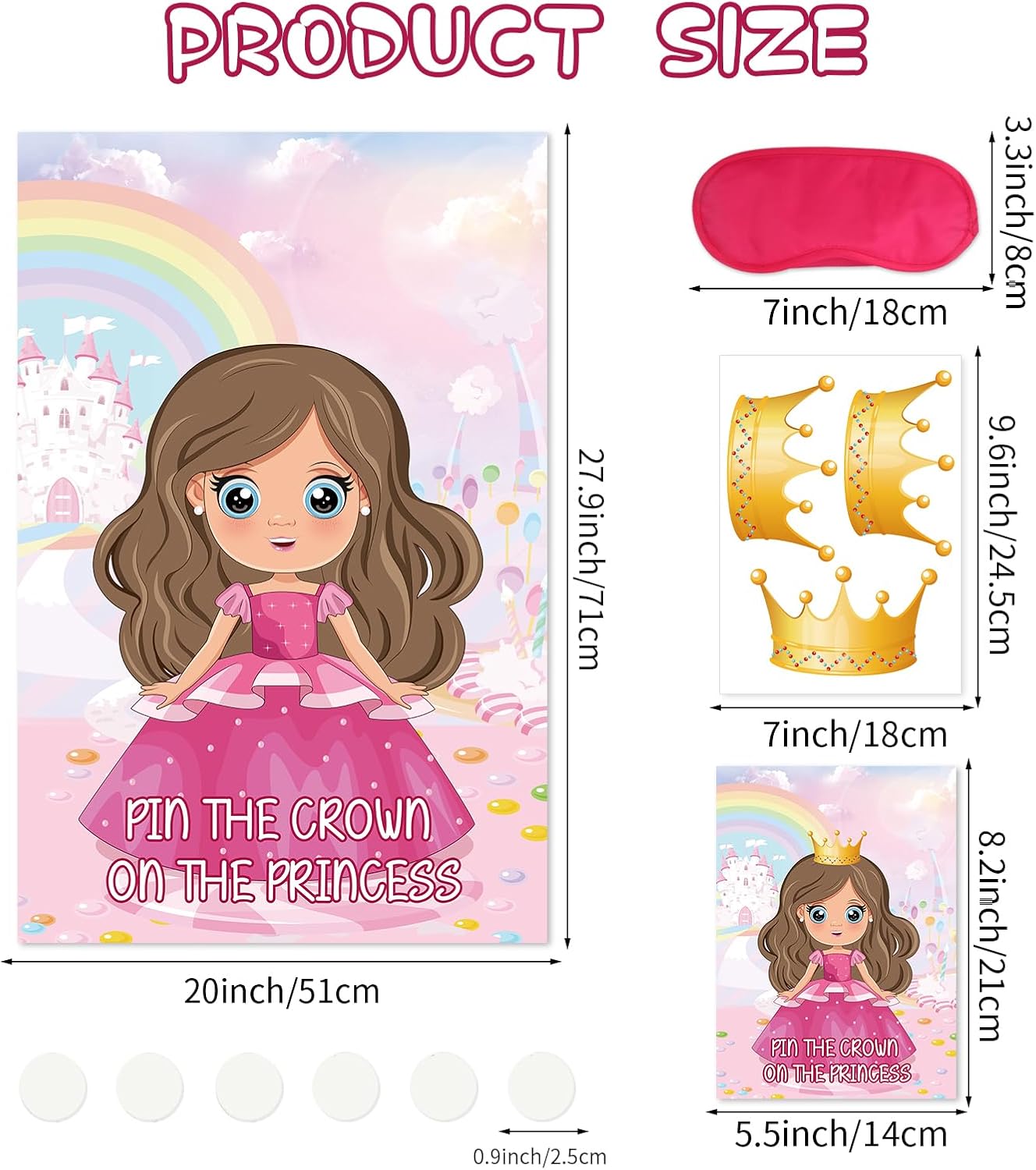 Hxezoc Pin The Crown on The Princess Party Games with 24 Pcs Crowns, Large Princess Party Games Poster for Girls Kids Birthday Party Carnival Supplies