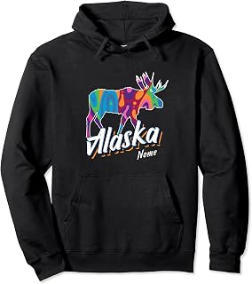 Nome Alaska USA Colorful Moose Art Vacation Souvenir Pullover Hoodie