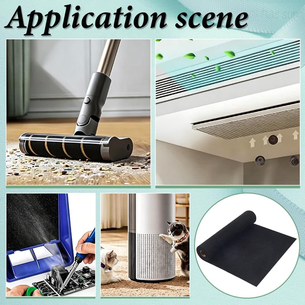BENECREAT Hoja de filtro de carbón activado de 144 x 41 cm para unidades de CA de ventana, almohadilla de filtro de aire de carbono a base de algodón de 3 mm de grosor, filtro absorbente de olores
