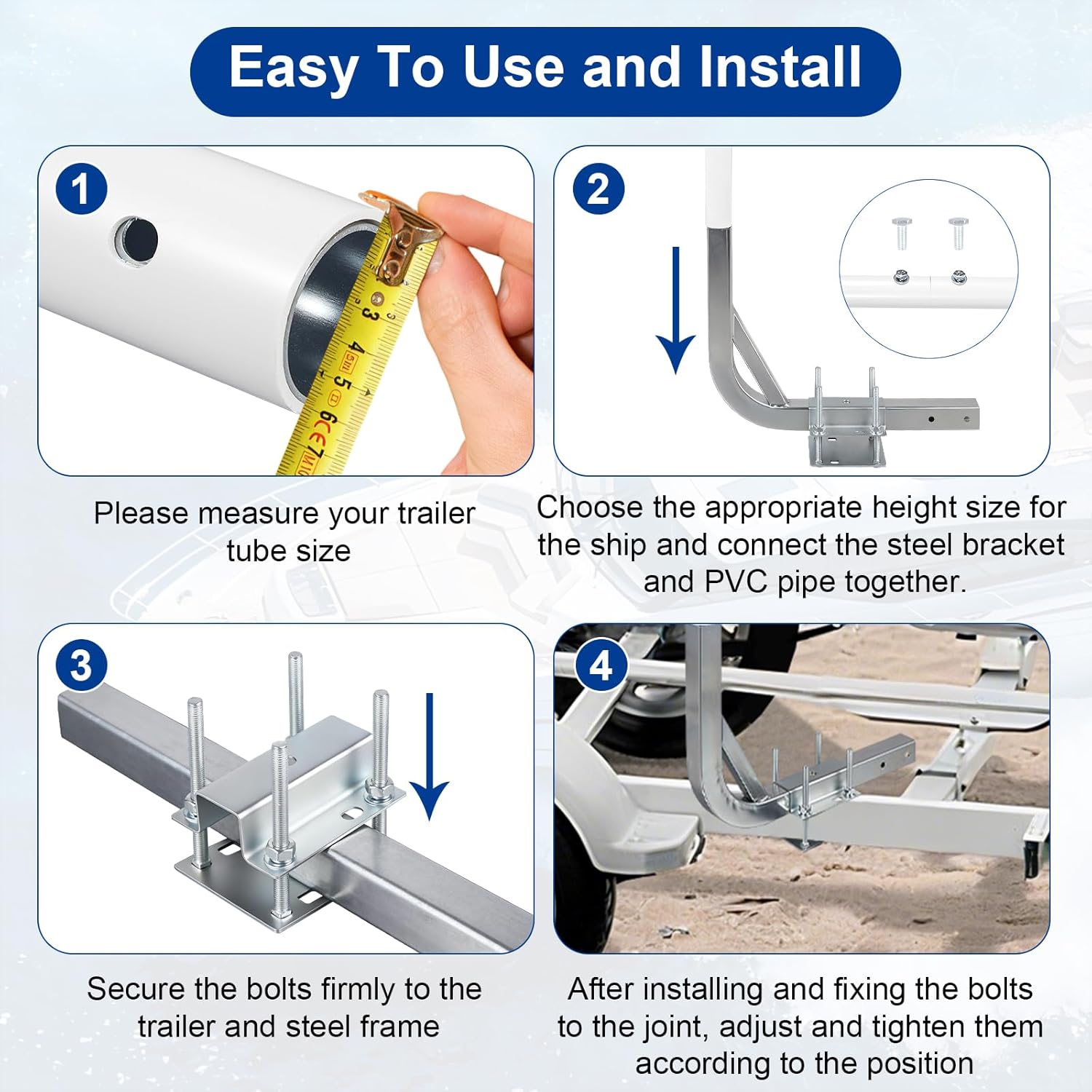 Boat Trailer Guide-Ons 31"/48" Adjustable Electro-Galvanized Steel Trailer Guides Ons with PVC Pipes for Ski Boat, Fishing Boat, Sailboat