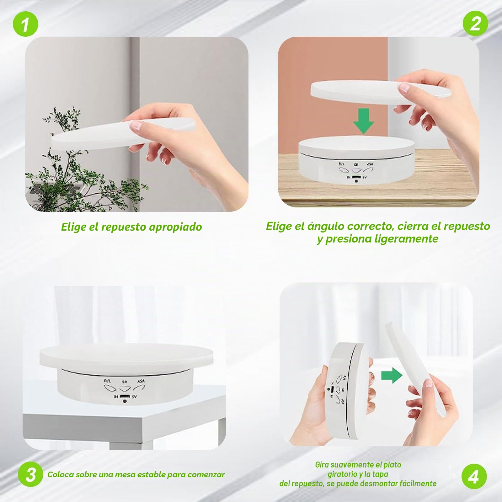 Plato Giratorio Electrico con Mando Base Giratoria Electrica Pasteleria | Control de 3 Velocidades Expositor Giratorio Electrico, Máx. 22 Lbs Carga, para Joyería Pasteles Fotografía, Blanco
